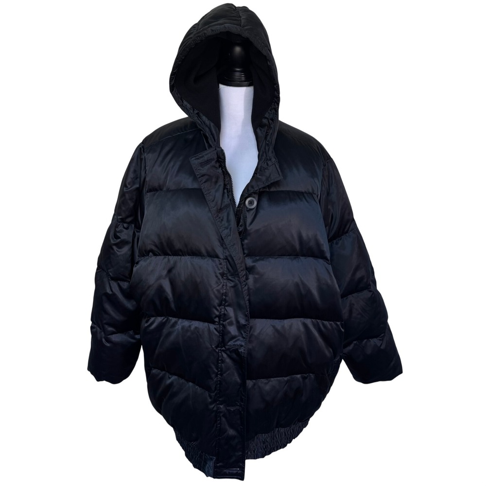 OLD NAVY Women's 4X Black Down Puffer Jacket Hooded Fleece Lined Water Resistant